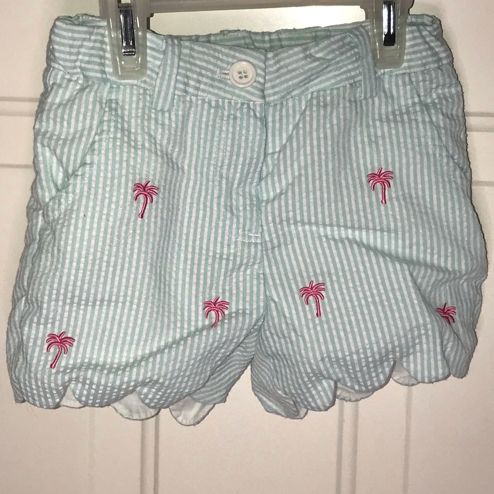 E-Land Seersucker Pink Palm Tree Shorts